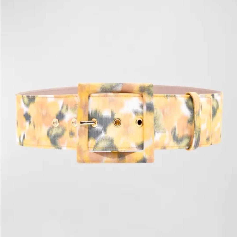 Carolina Herrera Blurry-Floral Square-Buckle Wide Belt